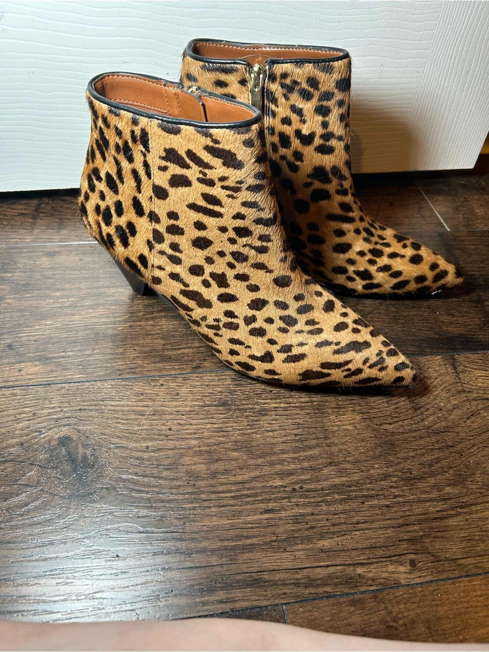 Franco Sarto Leopard Print Pointed-Toe Ankle Booties - Tan/Black